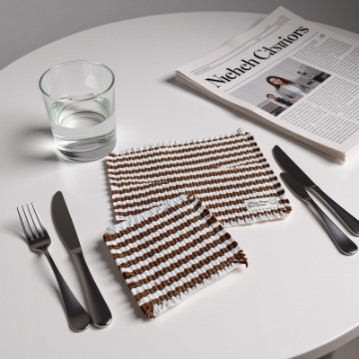 Brown and White Striped Wove...